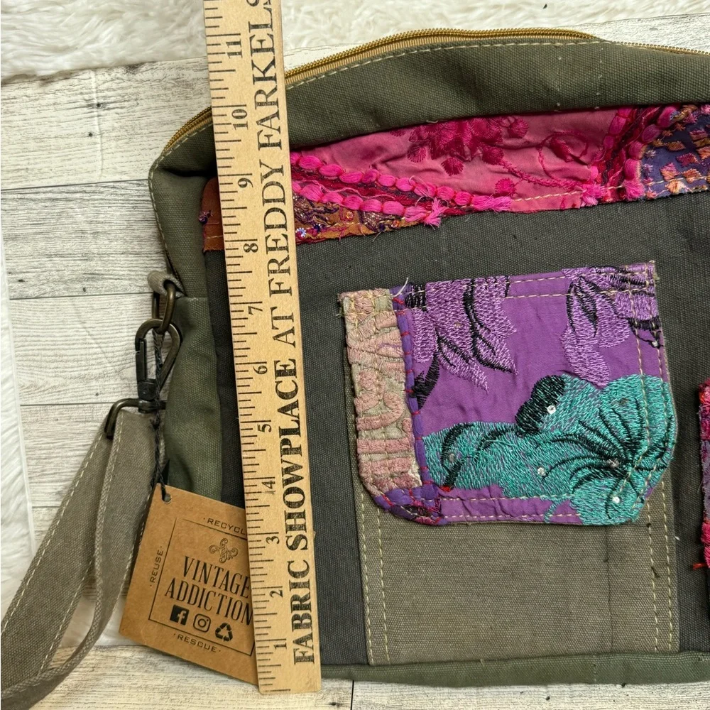 Vintage Addiction Recycled Military Tent Patchwork Crossbody Bag NWT - Picture 7 of 8